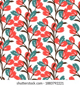 Floral seamless pattern. Cute floral background. Pattern for adult, baby, kids and child background with flower brush strokes. Curtain pattern. Hand drawn doodle texture. Vector stock illustration