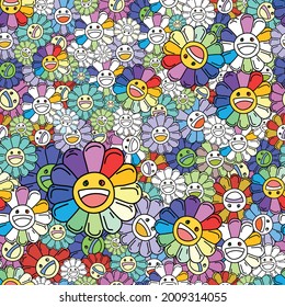 Floral seamless pattern with cute beautiful flowers. smile sunflower doodle. vector design for fashion, fabric, wallpaper and all prints on background earth tone color.