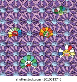 Patrón floral sin costuras con hermosas flores adorables. sonrisa giratoria. diseño vectorial para moda, tela, papel pintado y todas las impresiones en color de fondo de la tierra.