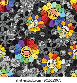 Floral seamless pattern with cute beautiful flowers. smile sunflower doodle. vector design for fashion, fabric, wallpaper and all prints on background earth tone color.