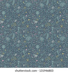Floral seamless pattern with cute birds. Natural background in vector.  Seamless pattern can be used for wallpapers, pattern fills, web page background, surface textures.