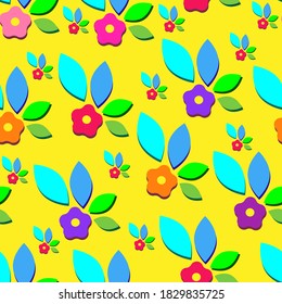 
Floral seamless pattern, cute bright children's print with flowers in the style of cartoons, beautiful floral pattern, bright summer colors, vector print.