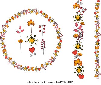 Floral seamless pattern from cute colorful flowers with hearts. Endless texture for season design.