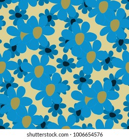 Floral Seamless Pattern. Cute Combination of Big and Small Flowers in Rustic Style. Simple Natural Texture for Calico, Chintz, Textile. Delicate Print for Dress or Linen.