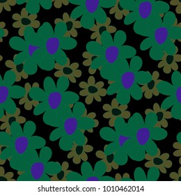 Floral Seamless Pattern. Cute Combination of Big and Small Flowers in Rustic Style. Simple Natural Texture for Calico, Chintz, Textile. Delicate Print for Dress or Linen.