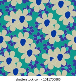 Floral Seamless Pattern. Cute Combination of Big and Small Flowers in Rustic Style. Simple Natural Texture for Calico, Chintz, Textile. Delicate Print for Dress or Linen.