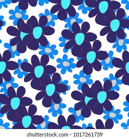 Floral Seamless Pattern. Cute Combination of Big and Small Flowers in Rustic Style. Simple Natural Texture for Calico, Chintz, Textile. Delicate Print for Dress or Linen.
