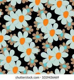Floral Seamless Pattern. Cute Combination of Big and Small Flowers in Rustic Style. Simple Natural Texture for Calico, Chintz, Textile. Delicate Print for Dress or Linen.