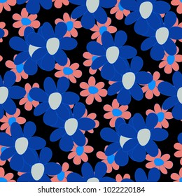 Floral Seamless Pattern. Cute Combination of Big and Small Flowers in Rustic Style. Simple Natural Texture for Calico, Chintz, Textile. Delicate Print for Dress or Linen.