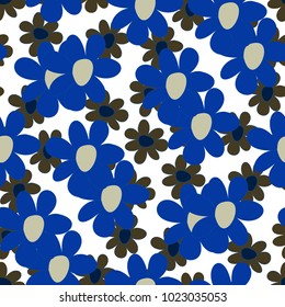 Floral Seamless Pattern. Cute Combination of Big and Small Flowers in Rustic Style. Simple Natural Texture for Calico, Chintz, Textile. Delicate Print for Dress or Linen.