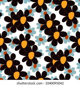 Floral Seamless Pattern. Cute Combination of Big and Small Flowers in Rustic Style. Simple Natural Texture for Calico, Chintz, Textile. Delicate Print for Dress or Linen.