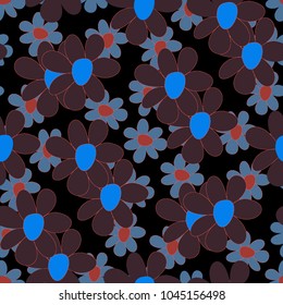 Floral Seamless Pattern. Cute Combination of Big and Small Flowers in Rustic Style. Simple Natural Texture for Calico, Chintz, Textile. Delicate Print for Dress or Linen.