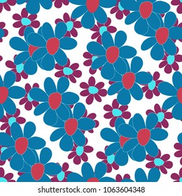 Floral Seamless Pattern. Cute Combination of Big and Small Flowers in Rustic Style. Simple Natural Texture for Calico, Chintz, Textile. Delicate Print for Dress or Linen.