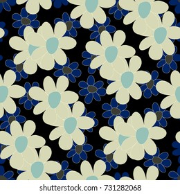 Floral Seamless Pattern. Cute Combination of Big and Small Flowers in Rustic Style. Simple Natural Texture for Calico, Chintz, Textile. Delicate Print for Dress or Linen.