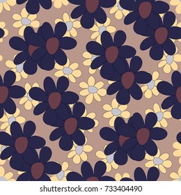 Floral Seamless Pattern. Cute Combination of Big and Small Flowers in Rustic Style. Simple Natural Texture for Calico, Chintz, Textile. Delicate Print for Dress or Linen.
