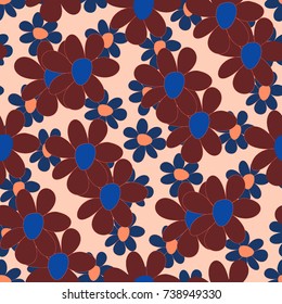 Floral Seamless Pattern. Cute Combination of Big and Small Flowers in Rustic Style. Simple Natural Texture for Calico, Chintz, Textile. Delicate Print for Dress or Linen.