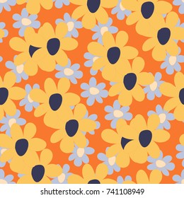 Floral Seamless Pattern. Cute Combination of Big and Small Flowers in Rustic Style. Simple Natural Texture for Calico, Chintz, Textile. Delicate Print for Dress or Linen.