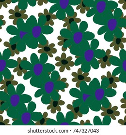 Floral Seamless Pattern. Cute Combination of Big and Small Flowers in Rustic Style. Simple Natural Texture for Calico, Chintz, Textile. Delicate Print for Dress or Linen.