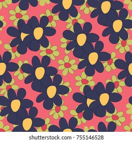 Floral Seamless Pattern. Cute Combination of Big and Small Flowers in Rustic Style. Simple Natural Texture for Calico, Chintz, Textile. Delicate Print for Dress or Linen.