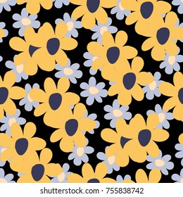 Floral Seamless Pattern. Cute Combination of Big and Small Flowers in Rustic Style. Simple Natural Texture for Calico, Chintz, Textile. Delicate Print for Dress or Linen.