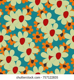 Floral Seamless Pattern. Cute Combination of Big and Small Flowers in Rustic Style. Simple Natural Texture for Calico, Chintz, Textile. Delicate Print for Dress or Linen.