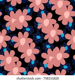 Floral Seamless Pattern. Cute Combination of Big and Small Flowers in Rustic Style. Simple Natural Texture for Calico, Chintz, Textile. Delicate Print for Dress or Linen.