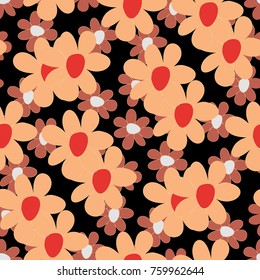 Floral Seamless Pattern. Cute Combination of Big and Small Flowers in Rustic Style. Simple Natural Texture for Calico, Chintz, Textile. Delicate Print for Dress or Linen.