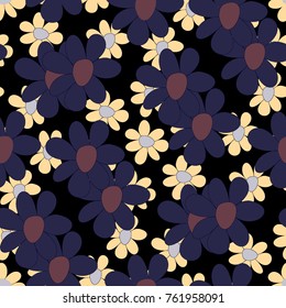 Floral Seamless Pattern. Cute Combination of Big and Small Flowers in Rustic Style. Simple Natural Texture for Calico, Chintz, Textile. Delicate Print for Dress or Linen.