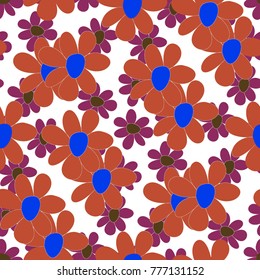 Floral Seamless Pattern. Cute Combination of Big and Small Flowers in Rustic Style. Simple Natural Texture for Calico, Chintz, Textile. Delicate Print for Dress or Linen.