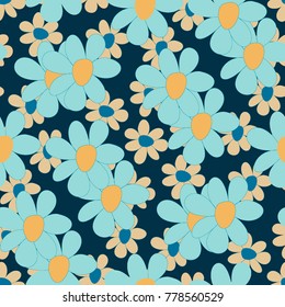 Floral Seamless Pattern. Cute Combination of Big and Small Flowers in Rustic Style. Simple Natural Texture for Calico, Chintz, Textile. Delicate Print for Dress or Linen.