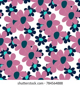 Floral Seamless Pattern. Cute Combination of Big and Small Flowers in Rustic Style. Simple Natural Texture for Calico, Chintz, Textile. Delicate Print for Dress or Linen.