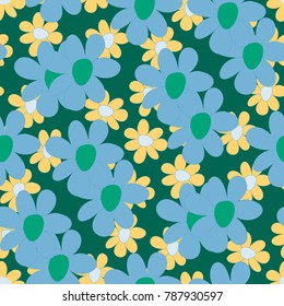 Floral Seamless Pattern. Cute Combination of Big and Small Flowers in Rustic Style. Simple Natural Texture for Calico, Chintz, Textile. Delicate Print for Dress or Linen.
