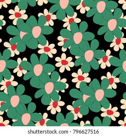Floral Seamless Pattern. Cute Combination of Big and Small Flowers in Rustic Style. Simple Natural Texture for Calico, Chintz, Textile. Delicate Print for Dress or Linen.