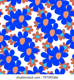 Floral Seamless Pattern. Cute Combination of Big and Small Flowers in Rustic Style. Simple Natural Texture for Calico, Chintz, Textile. Delicate Print for Dress or Linen.