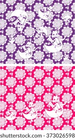 Floral seamless pattern with cute dragons. Vector illustration.