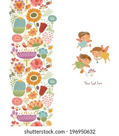 Floral seamless pattern with cute fairies 