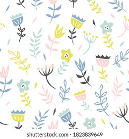 Patrón floral sin fisuras con flor y hojas tiernas. Texturas creativas para tela y textil