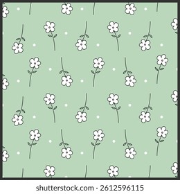 Floral seamless pattern. Cute flower pattern. White daisy on mint green background.