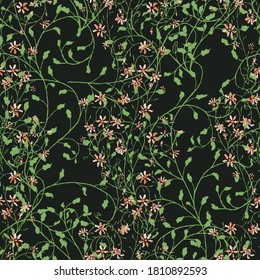 Floral Seamless Pattern with Cute Flowers. Ornament for Textile Wallpaper Print. Trendy Pattern for Wrapping Paper. Vector Seamless Flowers. Colorful Modern Rapport.