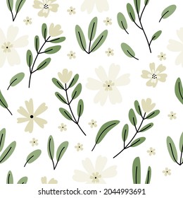 Floral seamless pattern with cute flowers on isolated background