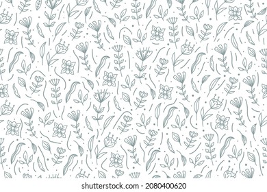 Floral seamless pattern with cute flowers and leaves