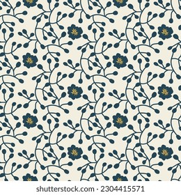 Floral seamless pattern with cute flowers and branches. Print for textile, wallpaper, covers, surface. Retro stylization. For fashion fabric.