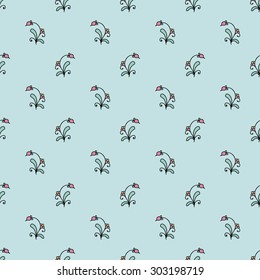 Floral seamless pattern, cute flowers on the blue background