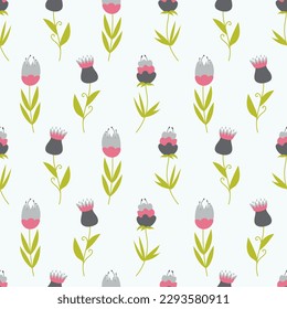 Patrón floral sin costuras con flores folclóricas lindas. La estilizada impresión botánica puede ser utilizada para tejidos, papel textil o tapizado, fondo natural con flores tiernas adorables. Por el Día de la Madre, por el Día de la Mujer.