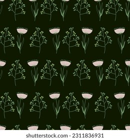 Floral seamless pattern with cute folk flowers. Botanical print, can be used for fabric, textile or wallpaper, natural background with cute spring flowers. For Women's Day, for Mother's Day.