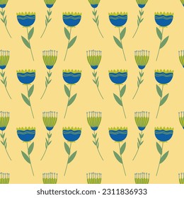 Floral seamless pattern with cute folk flowers. Botanical print, can be used for fabric, textile or wallpaper, natural background with cute spring flowers. For Women's Day, for Mother's Day.
