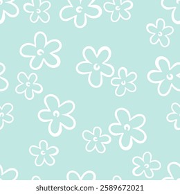 Floral seamless pattern cute hand drawn flowers on light blue background. vector illustration