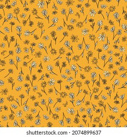 Patrón floral sin fisuras. Pequeñas flores, ilustración botánica de vector dibujada a mano. Imprimir para tela, papel, papel y otras superficies