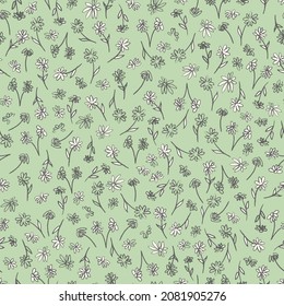 Floral seamless pattern. Cute little flowers, hand drawn botanical vector illustration. Print for fabric, paper, stationery and other surfaces
