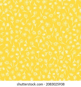 Nahtloses Muster ohne Blumen. Geräumige kleine Blumen, handgezeichnete botanische Vektorgrafik. Druck für Gewebe, Papier, Schreibwaren und andere Oberflächen